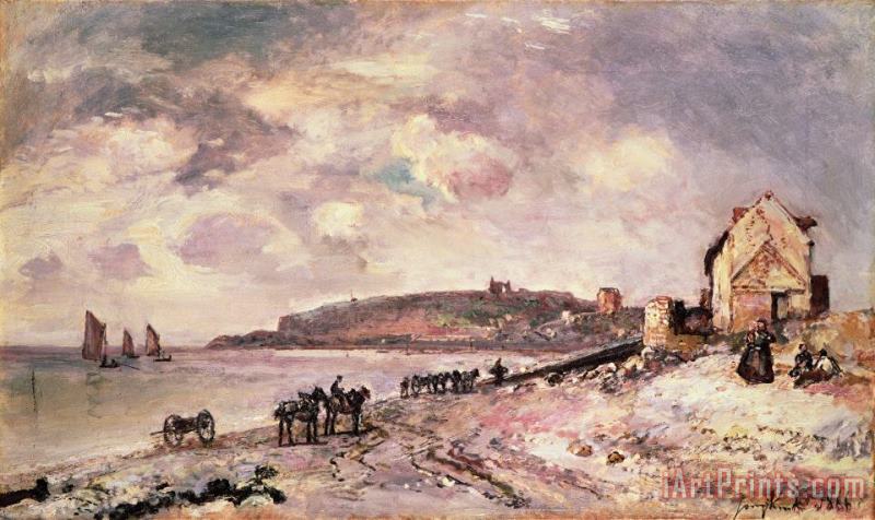 Seascape with ponies on the beach painting - Johan Barthold Jongkind Seascape with ponies on the beach Art Print