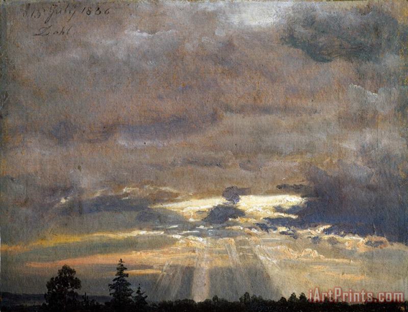 Johan Christian Dahl Cloud Study with Sunbeams Art Painting