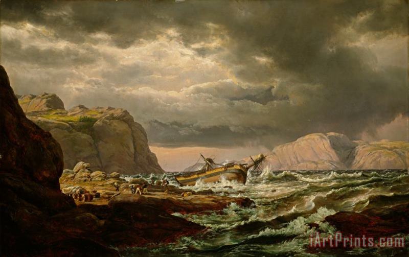 Johan Christian Dahl Shipwreck on The Coast of Norway Art Painting