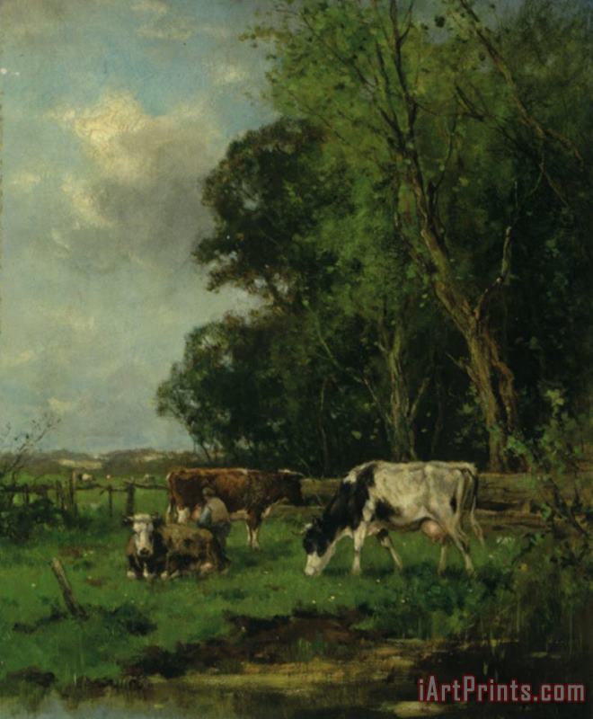 Cattle by a Stream painting - Johan Frederik Cornelis Scherrewitz Cattle by a Stream Art Print