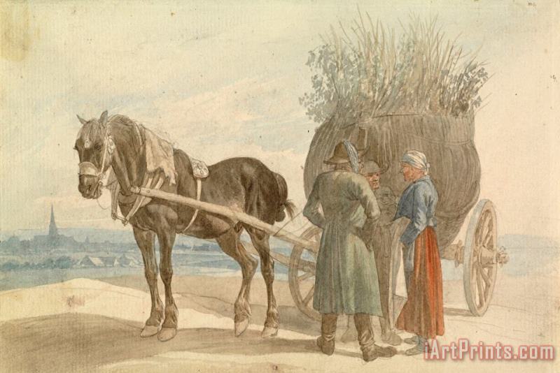 Austrian Peasants with a Horse And Cart, with Vienna in The Distance painting - Johann Adam Klein  Austrian Peasants with a Horse And Cart, with Vienna in The Distance Art Print