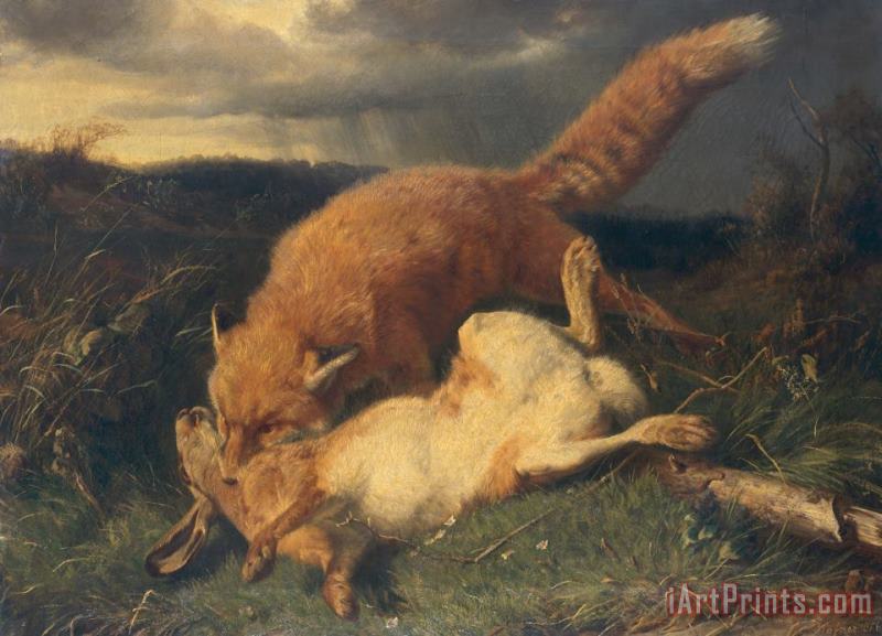 Johann Baptist Hofner Fox and Hare Art Print