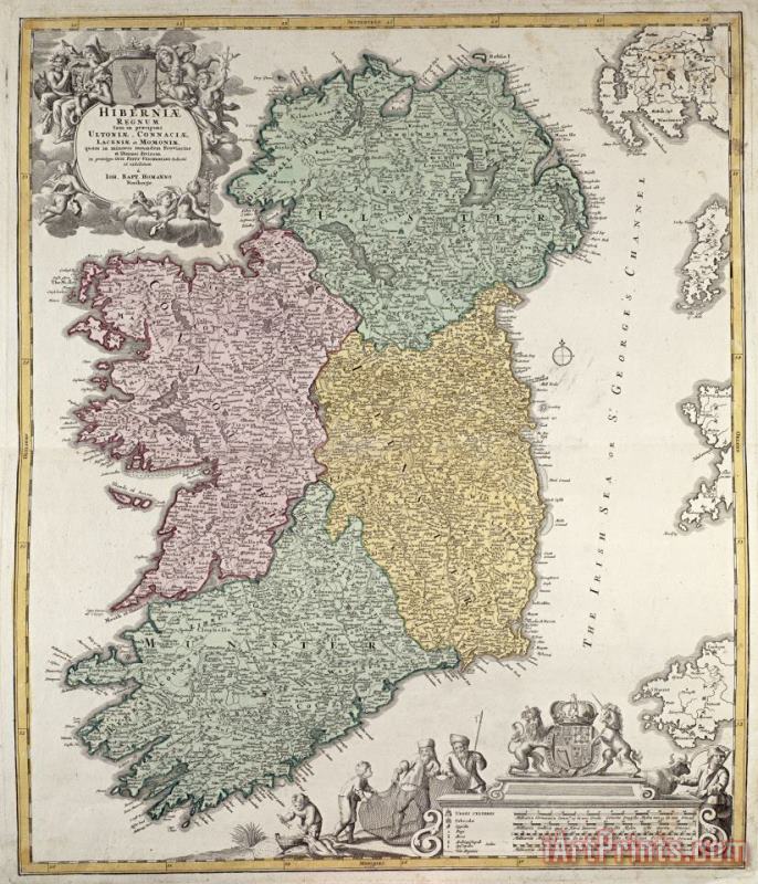 Johann Baptist Homann Antique Map of Ireland showing the Provinces Art Painting