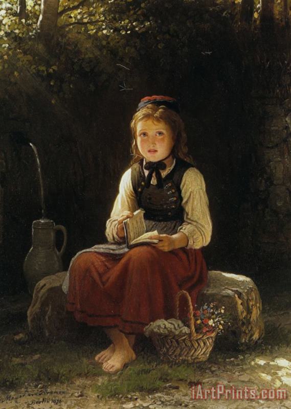 Johann Georg Meyer Von Bremen Young Girl at The Well Art Painting