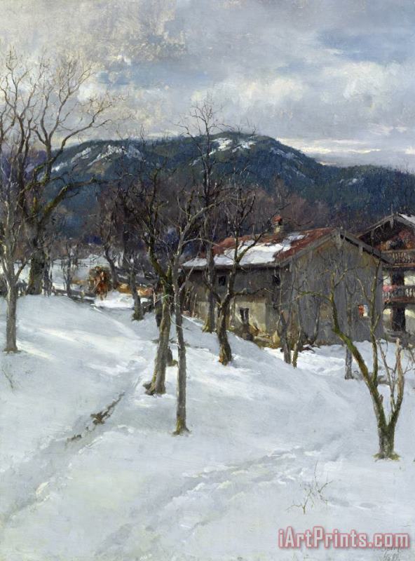 Winter landscape near Kutterling painting - Johann Sperl Winter landscape near Kutterling Art Print