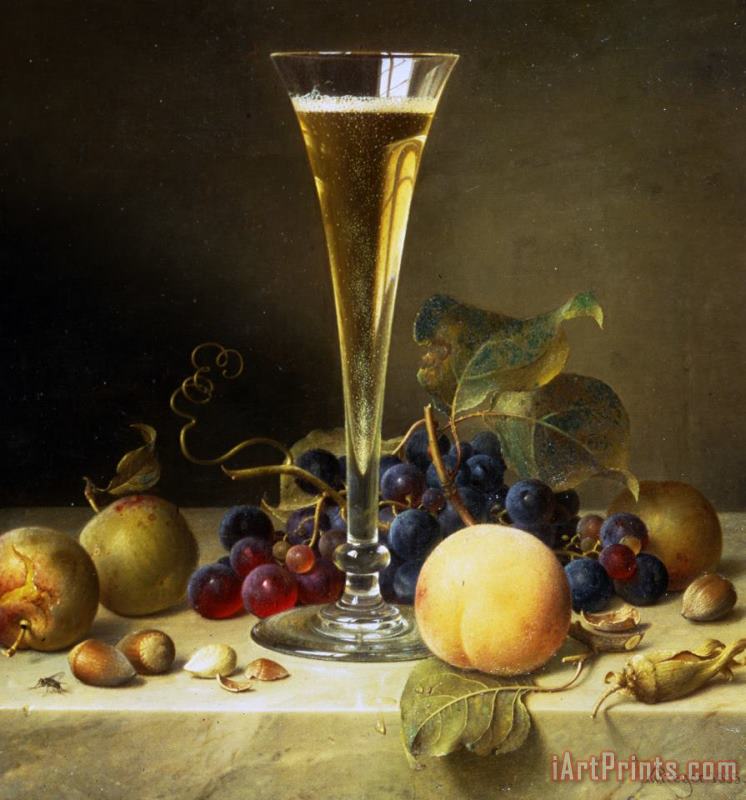 Johann Wilhelm Preyer Still Life With A Glass Of Champagne Art Painting