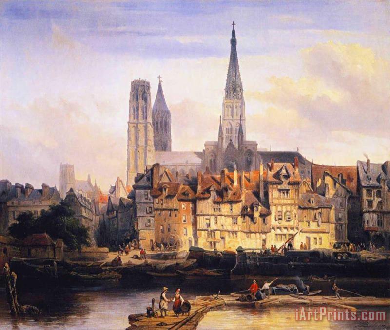 View of The Paris Quay And The Cathedral at Rouen painting - Johannes Bosboom View of The Paris Quay And The Cathedral at Rouen Art Print