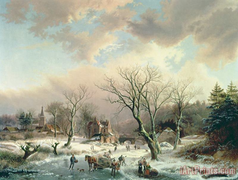 Winter Scene painting - Johannes Petrus van Velzen Winter Scene Art Print