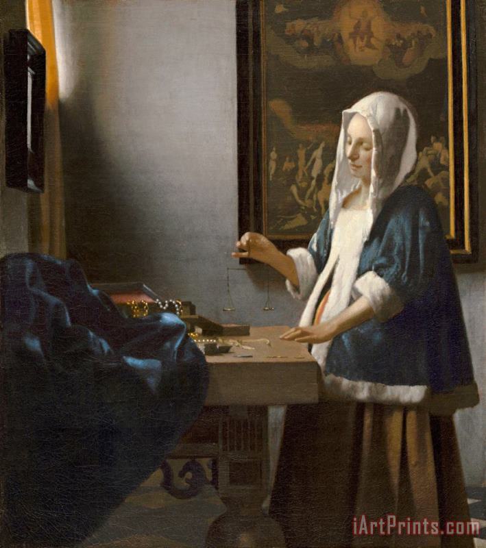 Woman Holding a Balance painting - Johannes Vermeer Woman Holding a Balance Art Print