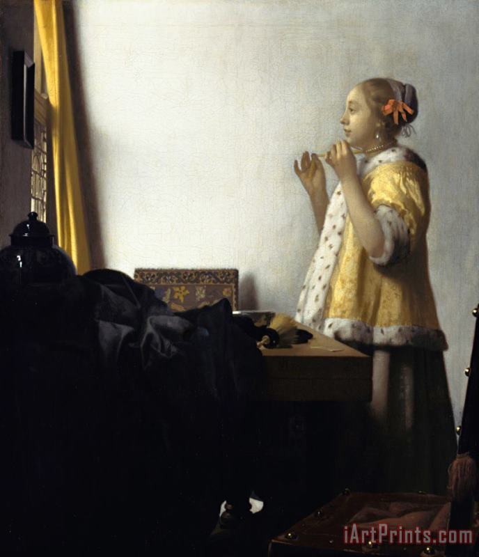 Johannes Vermeer Young Woman With A Pearl Necklace Art Painting