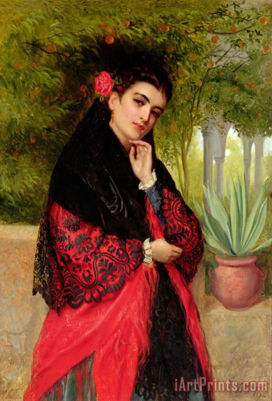 A Spanish Beauty painting - John-Bagnold Burgess A Spanish Beauty Art Print