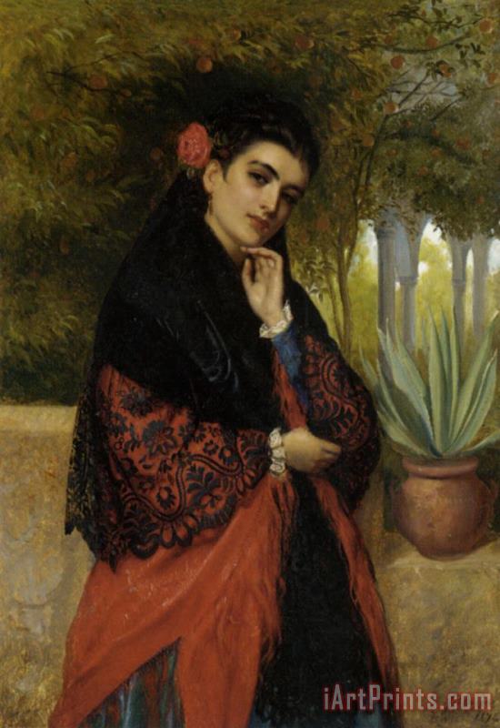 John-Bagnold Burgess Spanish Beauty in a Lace Shawl Art Painting