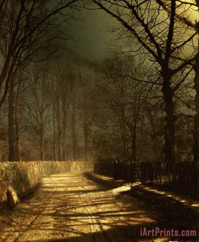 A Moonlit Lane painting - John Atkinson Grimshaw A Moonlit Lane Art Print