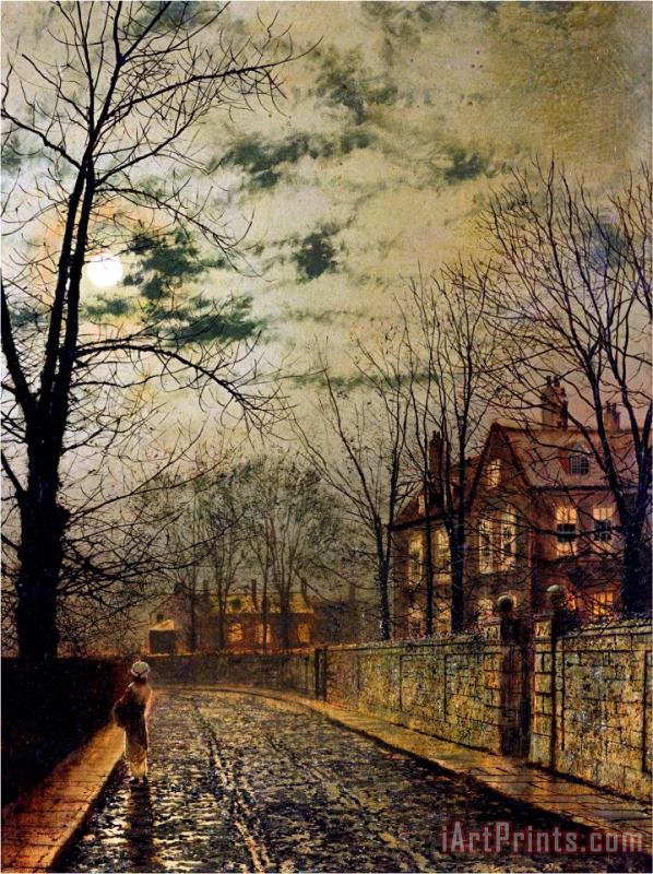 A Moonlit Road painting - John Atkinson Grimshaw A Moonlit Road Art Print