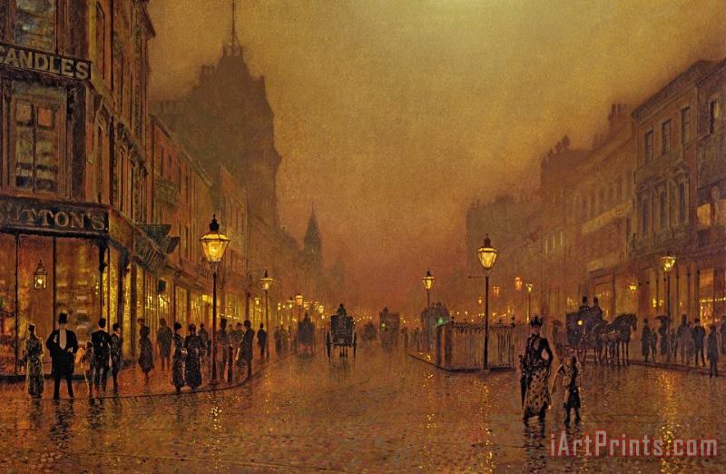 A Street at Night painting - John Atkinson Grimshaw A Street at Night Art Print