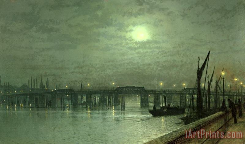 Battersea Bridge by Moonlight painting - John Atkinson Grimshaw Battersea Bridge by Moonlight Art Print