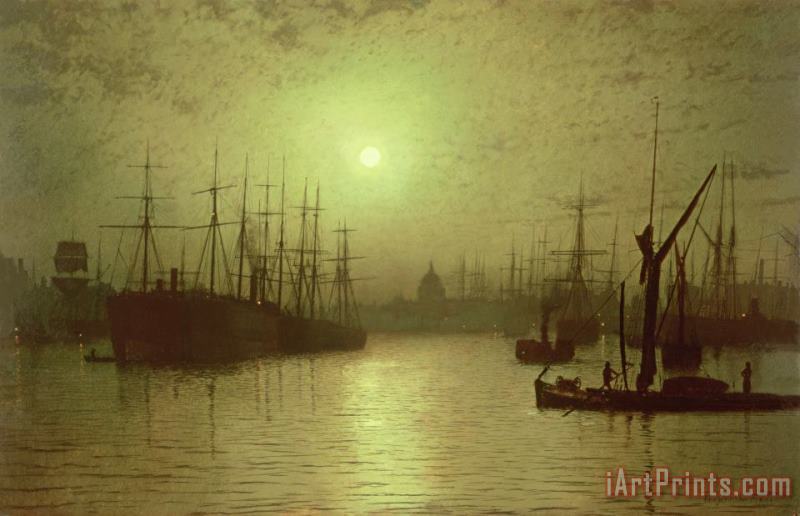 Nightfall Down the Thames painting - John Atkinson Grimshaw Nightfall Down the Thames Art Print