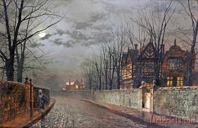 John Atkinson Grimshaw Old English House, Moonlight After Rain Art Painting