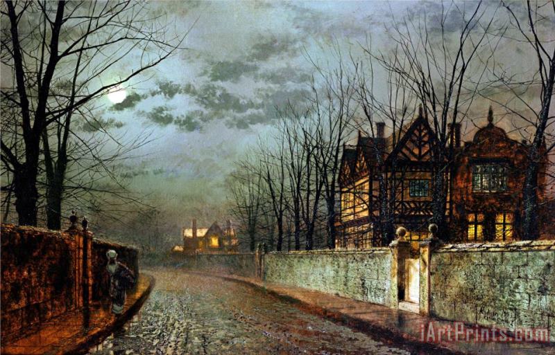 Old English House Moonlight After Rain 1883 painting - John Atkinson Grimshaw Old English House Moonlight After Rain 1883 Art Print