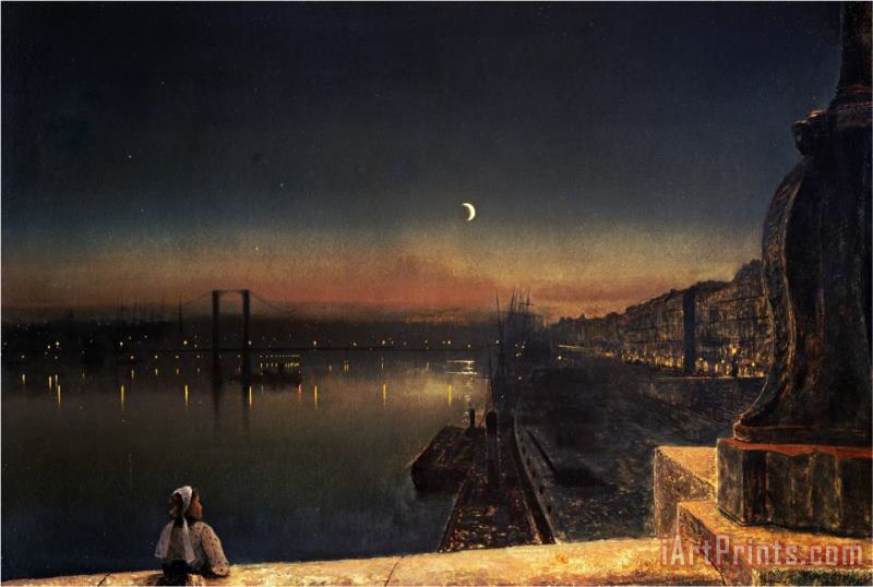 Rouen at Night From The Pont De Pierre 1878 painting - John Atkinson Grimshaw Rouen at Night From The Pont De Pierre 1878 Art Print
