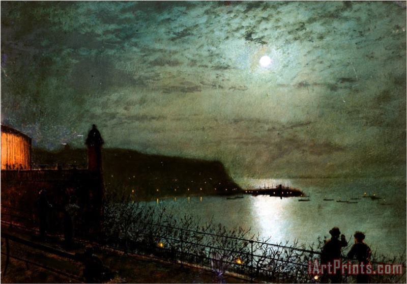 John Atkinson Grimshaw Scarborough by Moonlight From The Steps of The Grand Hotel Art Painting
