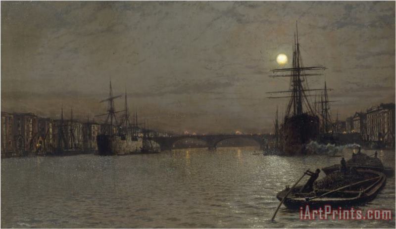 The Pool And London Bridge at Night 1884 painting - John Atkinson Grimshaw The Pool And London Bridge at Night 1884 Art Print