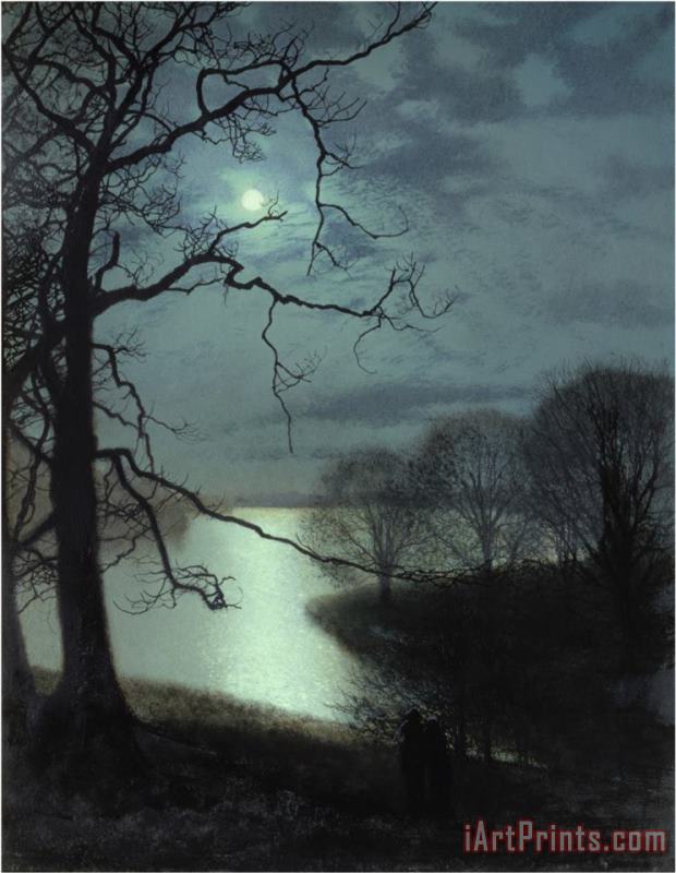 Watching a Moonlit Lake painting - John Atkinson Grimshaw Watching a Moonlit Lake Art Print