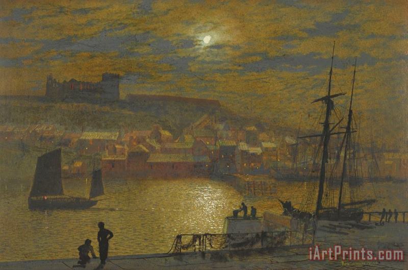 Whitby From Scotch Head, Moonlight on The Esk painting - John Atkinson Grimshaw Whitby From Scotch Head, Moonlight on The Esk Art Print