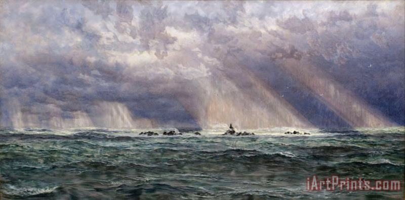 John Brett A North West Gale Off The Longships Lighthouse Art Painting