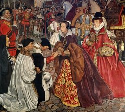 John Byam Liston Shaw Queen Mary and Princess Elizabeth entering London painting