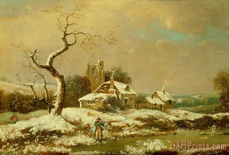 Snowy landscape painting - John Cranch Snowy landscape Art Print