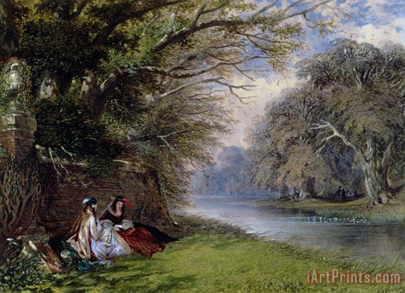 John Edmund Buckley Young ladies by a river Art Painting