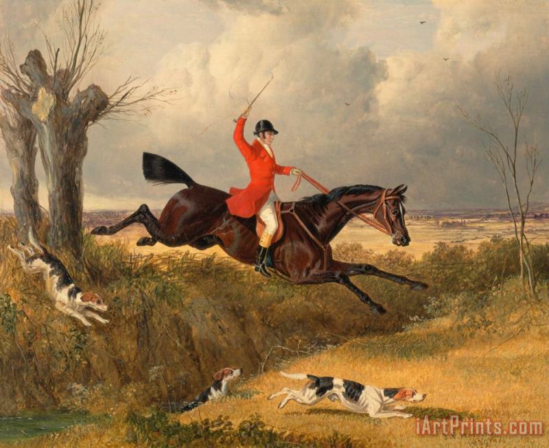 John Frederick Herring Foxhunting Clearing a Ditch Art Painting