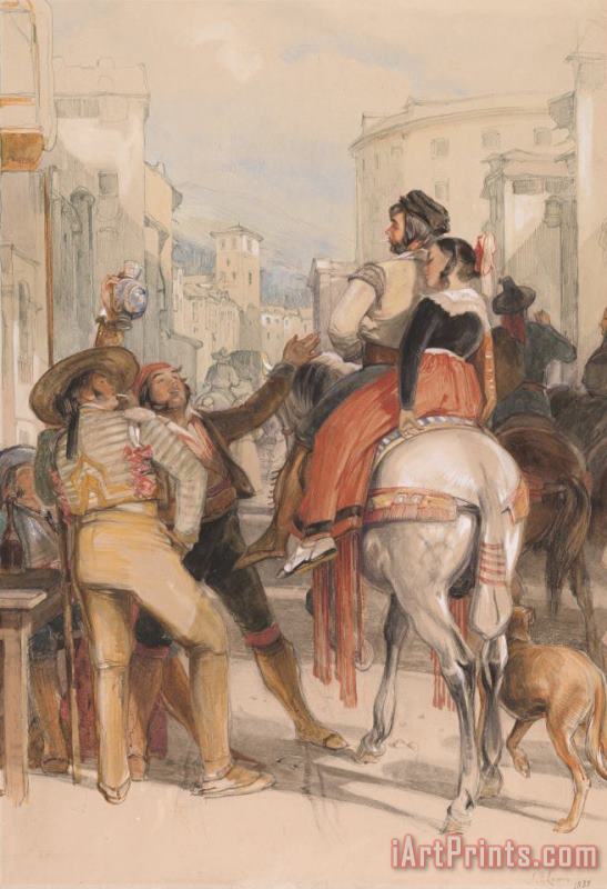 John Frederick Lewis A Street Scene in Granada on The Day of The Bullfight Art Print