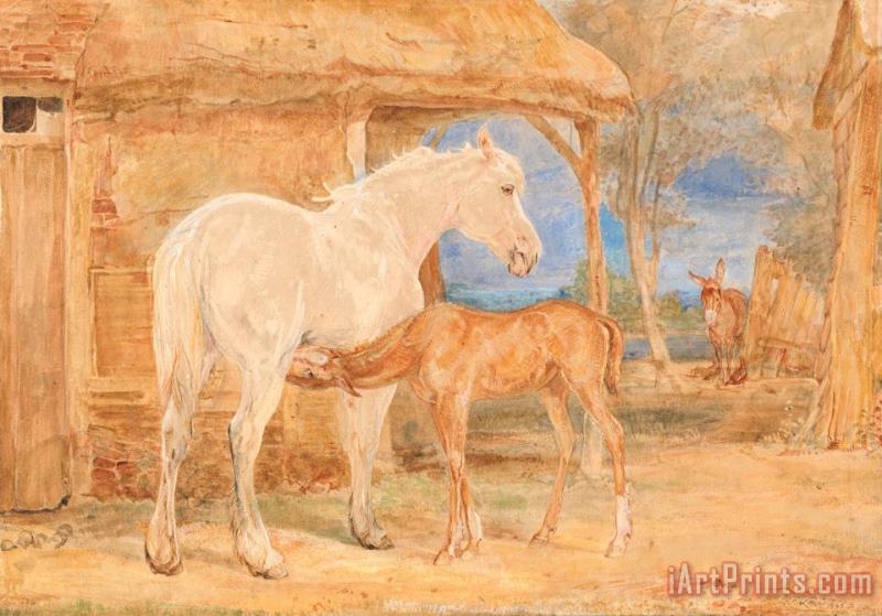 John Frederick Lewis Gray Mare And a Chestnut Foal Art Painting