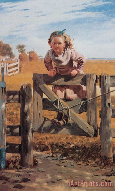 John George Brown Swinging on a Gate, Southampton, Long Island Art Print