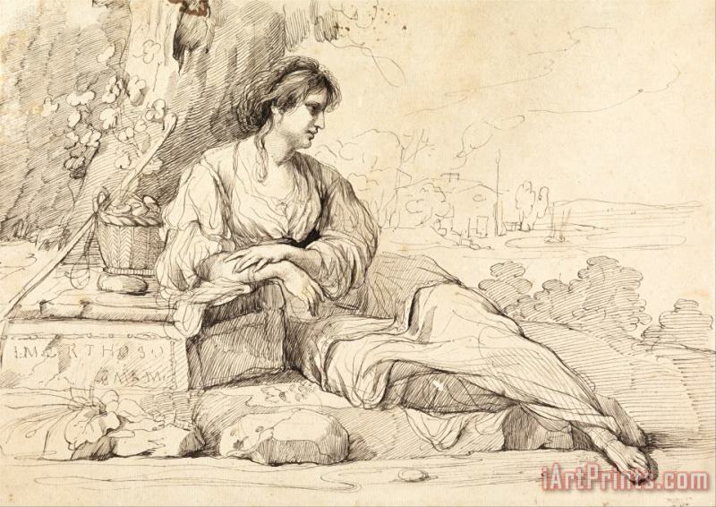 Reclining Female Figure in an Italian Landscape painting - John Hamilton Mortimer Reclining Female Figure in an Italian Landscape Art Print