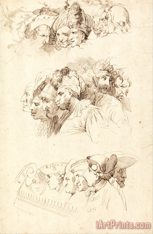 John Hamilton Mortimer Studies of Groups of Heads Art Print