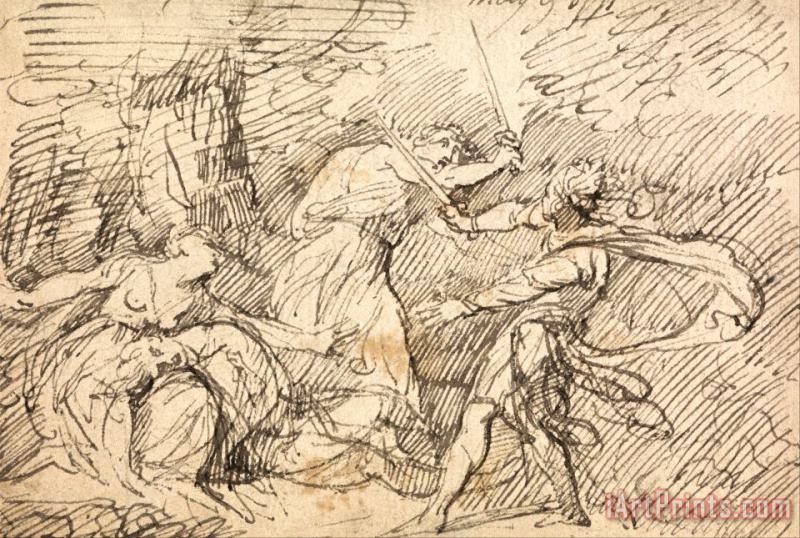 John Hamilton Mortimer Two Men Fighting Before a Woman Art Painting