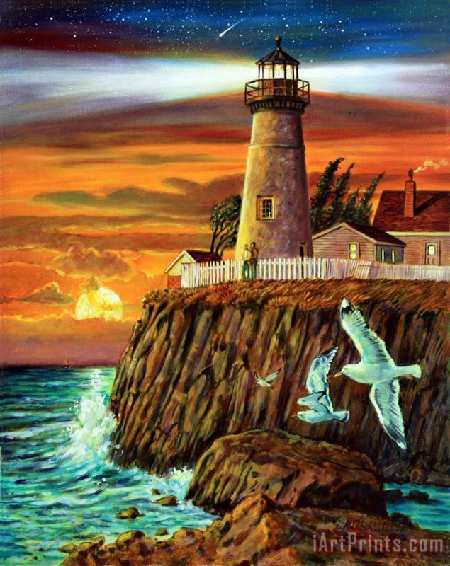 John Lautermilch Lighthouse Sunset Art Painting