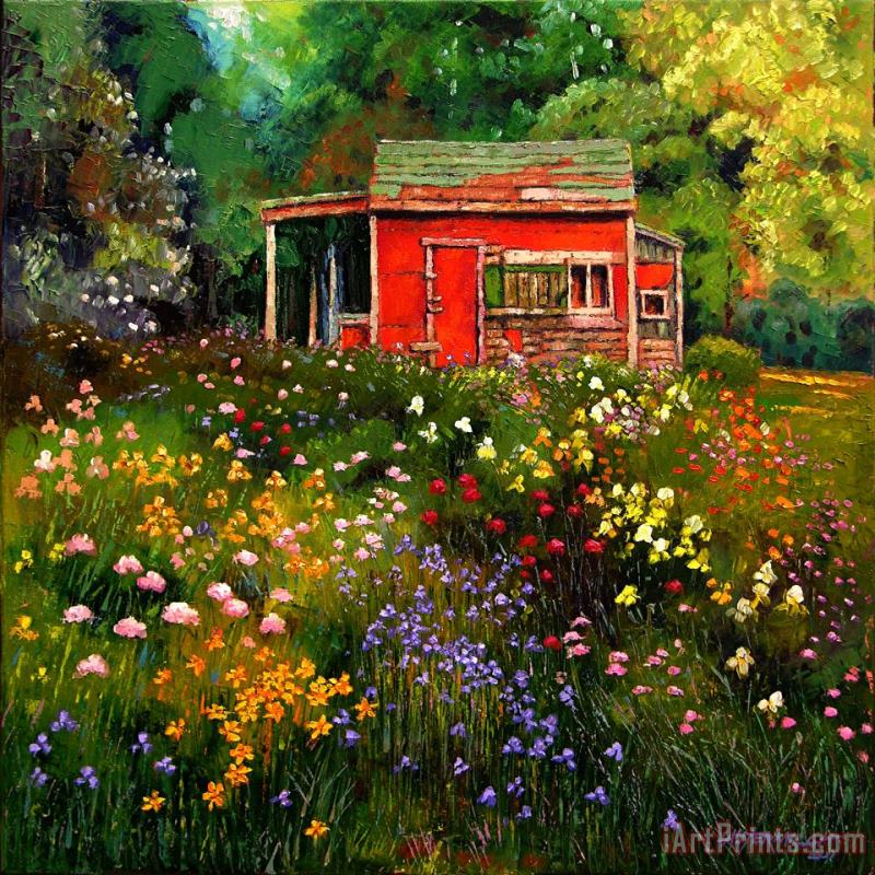 John Lautermilch Little Red Flower Shed Art Print