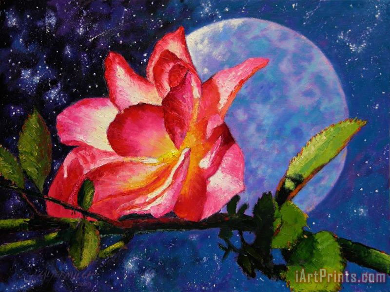 Moonlight and Roses painting - John Lautermilch Moonlight and Roses Art Print