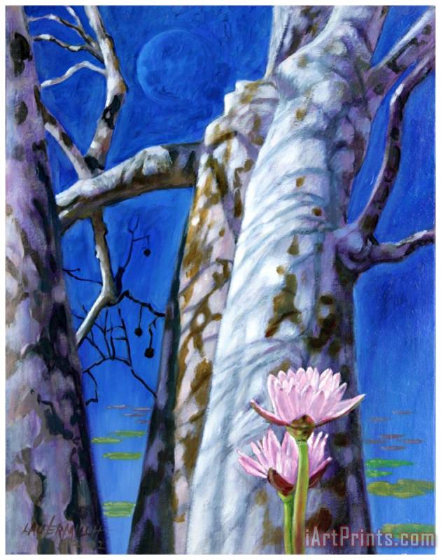 John Lautermilch Water Lilies and Sycamores Art Painting