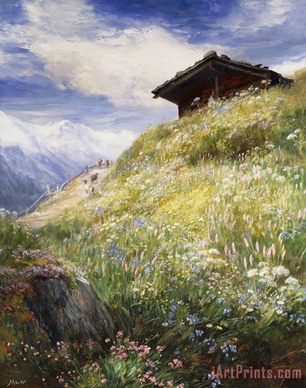 John MacWhirter An Alpine Meadow Switzerland Art Painting
