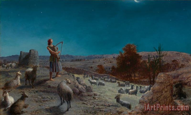 David, The Future King of Israel, While a Shepherd at Bethlehem painting - John Rogers Herbert David, The Future King of Israel, While a Shepherd at Bethlehem Art Print