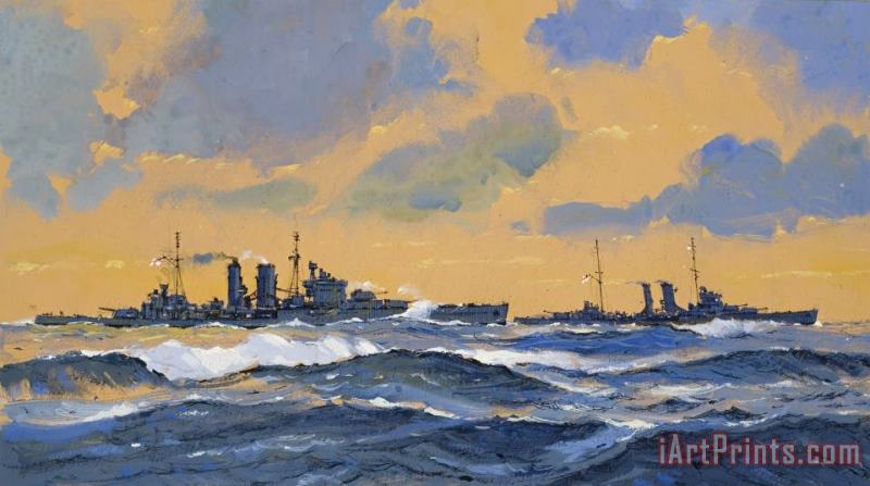 The British cruisers HMS Exeter and HMS York painting - John S Smith The British cruisers HMS Exeter and HMS York Art Print