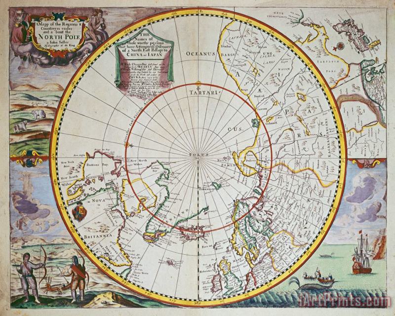 A Map of the North Pole painting - John Seller A Map of the North Pole Art Print