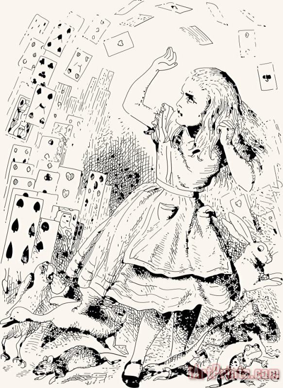 John Tenniel Alice Attacked By Cards Art Painting