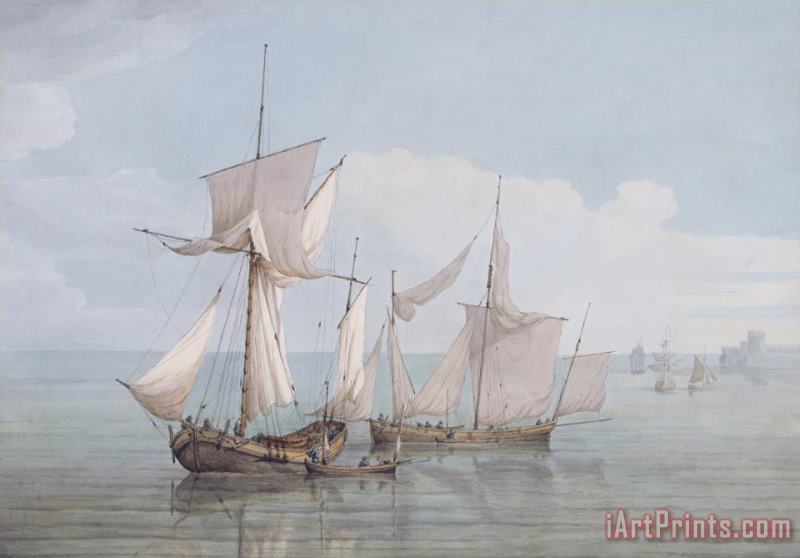 A Hoy And A Lugger With Other Shipping On A Calm Sea painting - John Thomas Serres A Hoy And A Lugger With Other Shipping On A Calm Sea Art Print