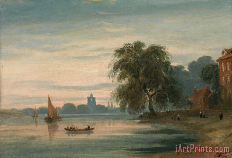 John Varley A View Along The Thames Towards Chelsea Old Church Art Painting